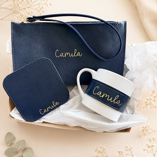 Kit Clutch com Xícara 180ml personalizado com Nome ou iniciais