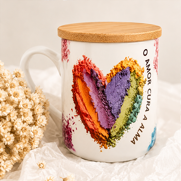 Caneca O Amor Cura personalize com Nome na tampa