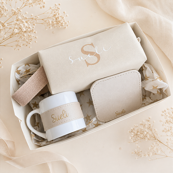 Kit Necessaire com xícara de 180ml personalize com Nome