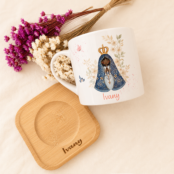 Kit Xícara Nossa Senhora Aparecida personalize com Nome