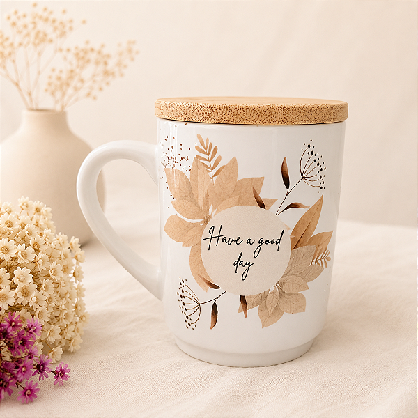 Caneca Good Day personalize com Nome na tampa
