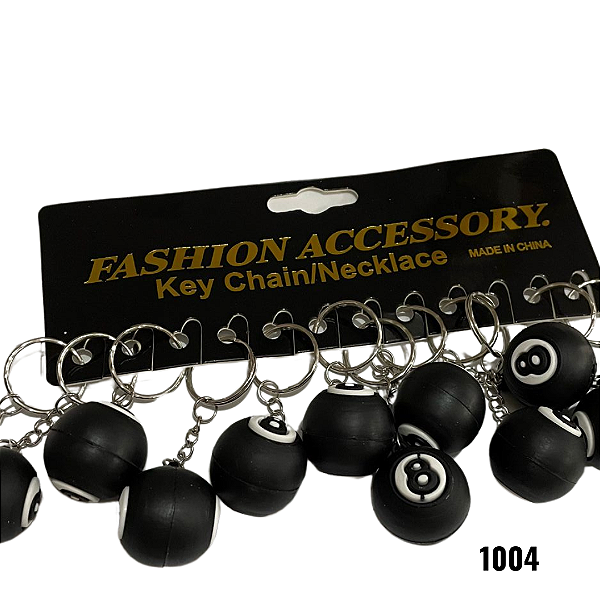 NE1004 - Chaveiro bola de bilar preta atacado – Pacote com 12 unidades (Atacado)
