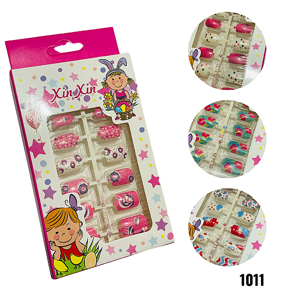 NE1011 - Unha postiças infantil xin xin ( vem com cola para) com atacado – Pacote com 12 unidades (Atacado)