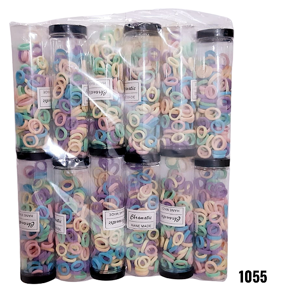NE1055 - 1055 tubão de elásticos de cabelo meia tons de rosa 100 pcs por kit / 2,5cm com atacado – Pacote com 12 unidades (Atacado)