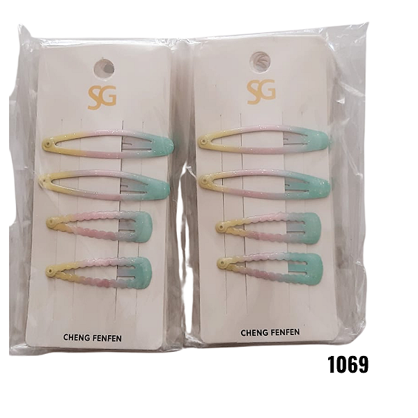 NE1070 - Presilha de cabelo tic tac 4 pcs por kit/ 1,3cm com atacado – Pacote com 12 unidades (Atacado)