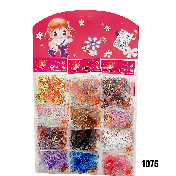 NE1075 - Liguinhas fininha coloridas (cada pacotinho contém 130 liguinhas) cartela c/ – Pacote com 12 unidades (Atacado)