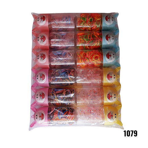 NE1079 - Liguinha de cabelo 170 elasticos de borracha por pc com – Pacote com 12 unidades (Atacado)