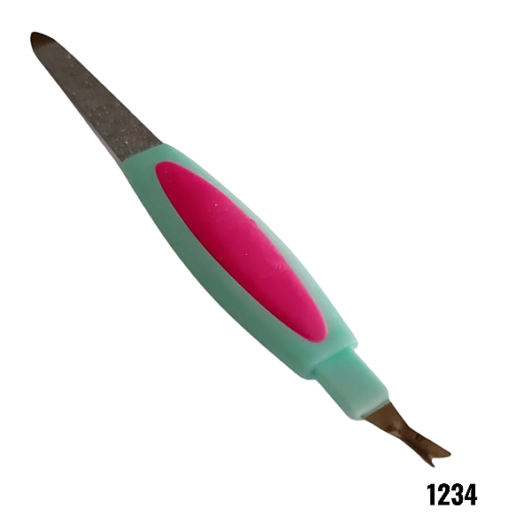 NE1234 - Lixa de unha de metal dupla face c/ aparador de cuticulas 12,5 cm – Pacote com 12 unidades (Atacado)