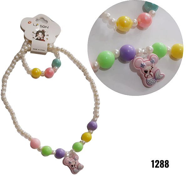 NE1288 - 1288 kit infantil colar e pulseira – Pacote com 12 unidades (Atacado)