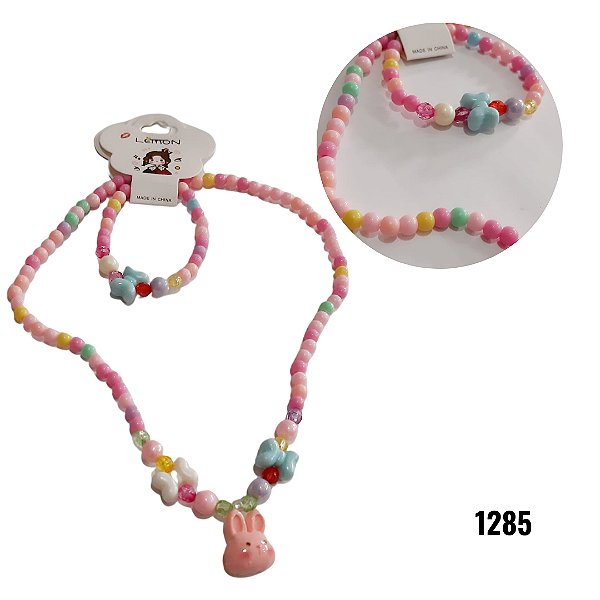 NE1285 - 1285 kit infantil colar e pulseira – Pacote com 12 unidades (Atacado)