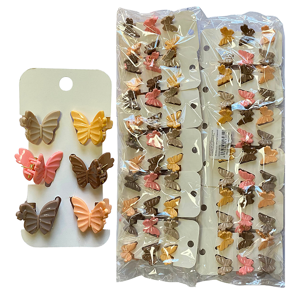 BTF-433 MINI PIRANHA DE CABELO INFANTIL BORBOLETINHAS BRILHANTES 2,5 CM 12 CARTELAS C/ 6 CADA