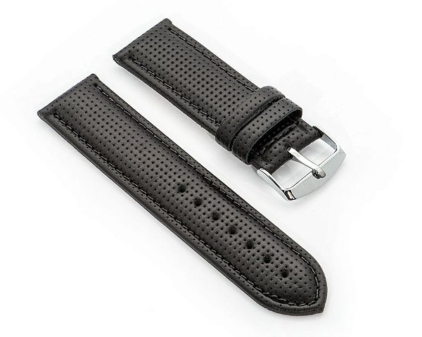 PULSEIRA DE COURO FURADO PRETO COSTURA PRETA COD. 78
