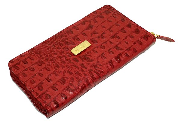 Carteira Couro Croco com Zíper  cód. C953 VERMELHO