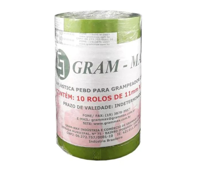 Fita Plástica Gram - Max para Alceador/Grampeador -  Cor Verde - 1 Rolo com 10 Rolinhos