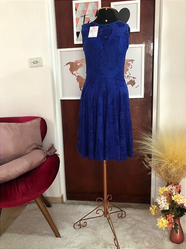 Vestido de Festa em Renda Azul - TAM - G