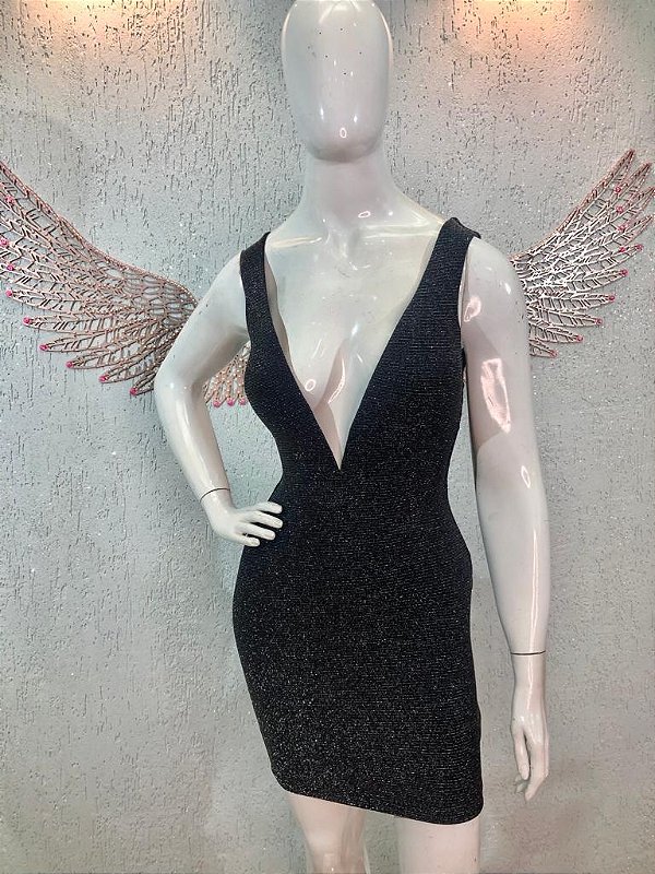 Vestido de Festa em Lurex Preto - TAM. Único