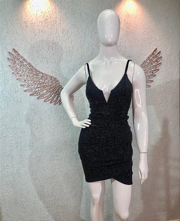 Vestido de Festa em Lurex Preto - TAM. Único