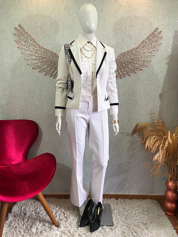 Conjunto Alfaiataria Branco Risca de Giz TAM- 40