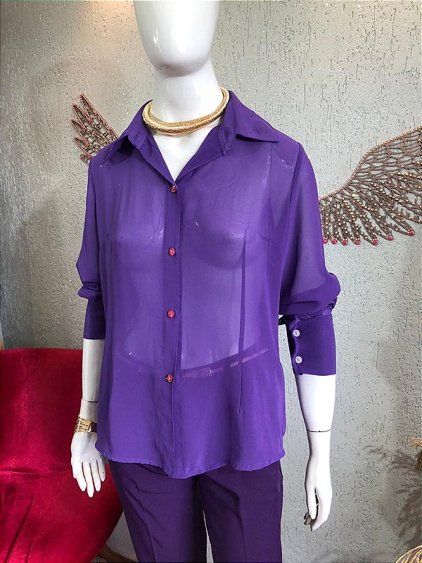 Camisa  Transparente na Cor Lavanda TAM G