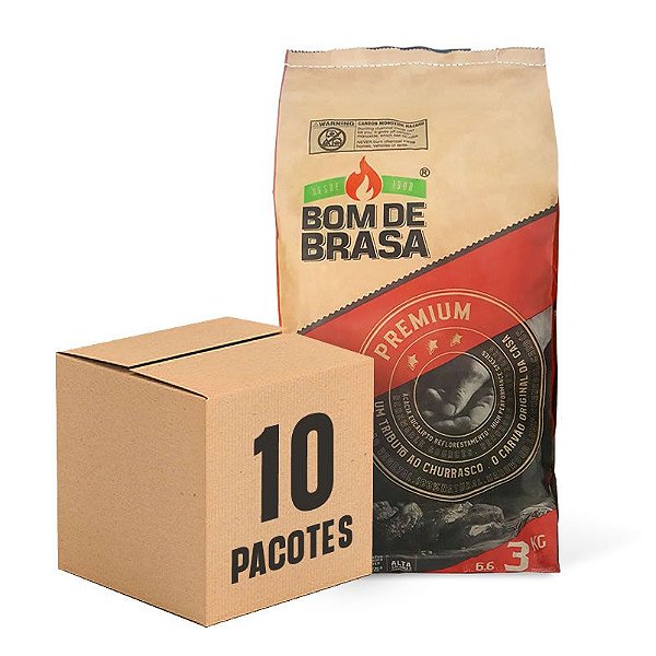 Caixa 10 pacotes Carvão Vegetal Premium 3 Kg