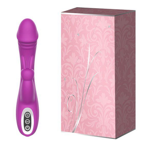 Vibrador Recarregável com Ponta Formato Glande e Estimulador Coelho