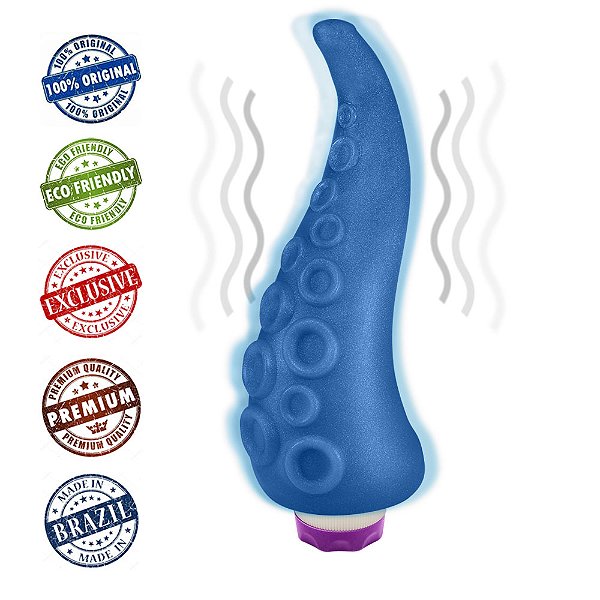 Dildo em PVC Flexível em Formato de Tentáculos com Vibrador 18 x 5cm Azul Cintilante