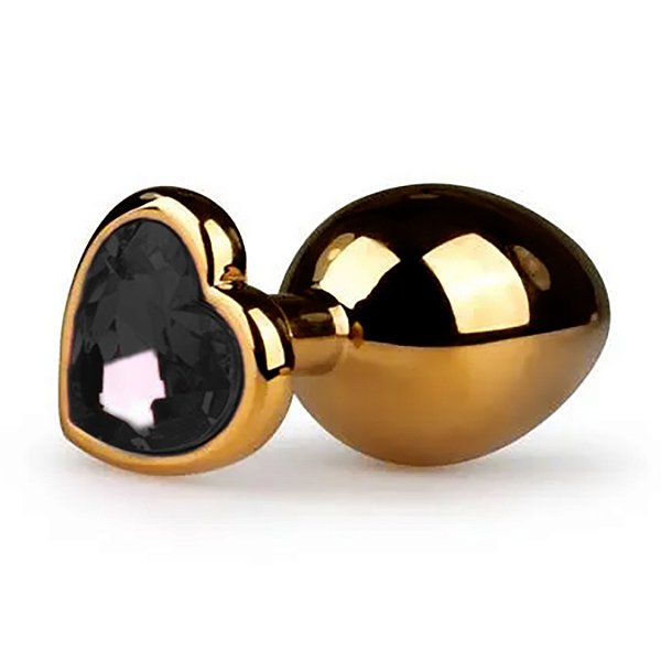 Plug Anal Dourado em Forma de Coração 6,5x3cm -Preto -Tamanho P