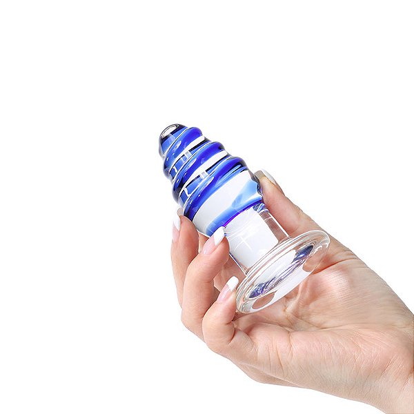 Plug Anal em Vidro com Formato Cônico e Espiral Azul em Alto Relevo – 3R IMPORT – PV-025