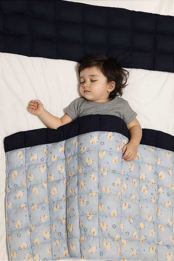 Cobertor Ponderado gravitacional – Tam P - 1,40M x 1,50M com peso, 100% algodão (quentinho) para Autismo, TDAH e insônia - Frete Grátis todo Brasil - Antialérgico - Lavável - Personalizado com peso e cor tecido