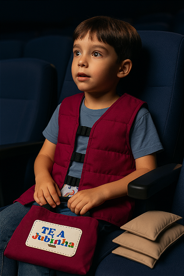 Colete Ponderado Gravitacional - Tamanho M - 4 a 6 anos - com Peso para Autismo e TDAH - Antialérgico - Lavável - Personalizado com peso e cor do tecido - Frete Grátis todo Brasil