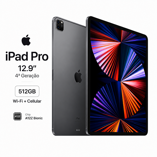 Apple iPad Pro 12.9" (4ª Geração) 512GB Wi-Fi + Celular Tela Gigante. Performance Profissional. Mobilidade Total. Grade A