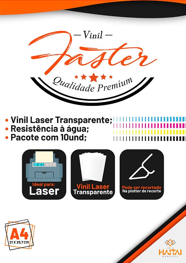 Papel Vinil Adesivo Laser Transparente - Pacote com 10 unid.