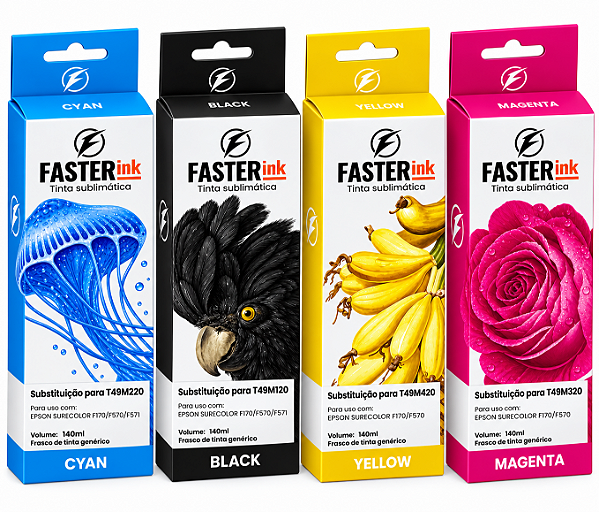 Kit de Tinta Sublimática Faster Ink 140ml Compatível com Epson F170 e F570