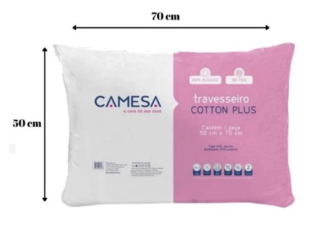 Travesseiro Cotton Plus 180 Fios 50X70 Suporte Firme - Camesa