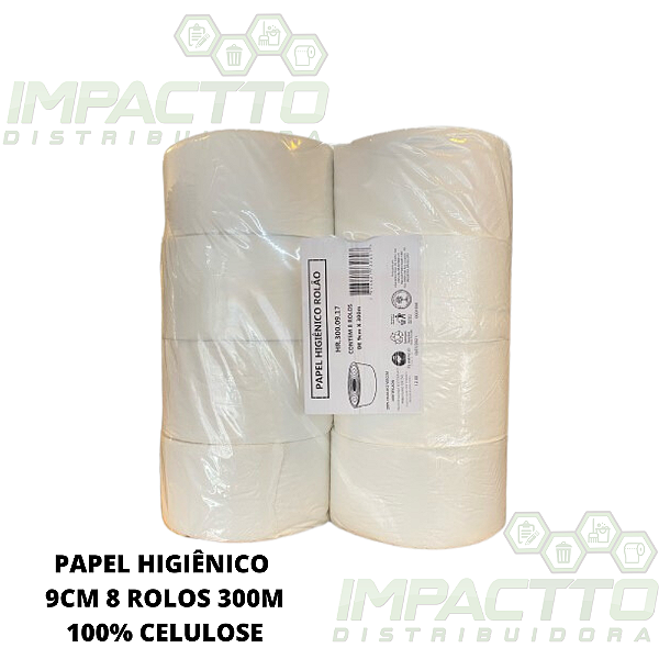 PAPEL HIGIÊNICO 100% CELULOSE 8X300M 9CM FOLHA SIMPLES - HR3000917