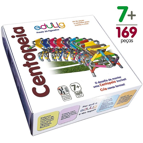 Kit Edulig Puzzle 3D Centopeia -169 peças e conexões