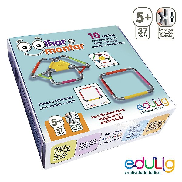 Quebra-cabeça Edulig Olhar e Montar - 10 cartas e montagens - 37 peças e conexões