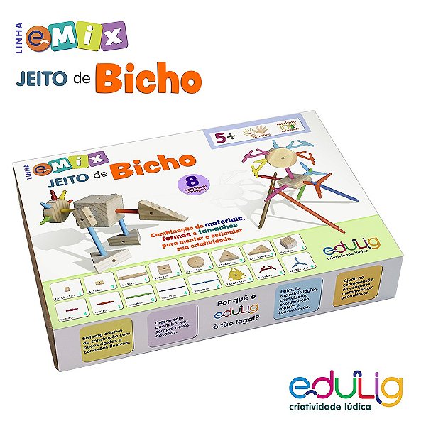 Brinquedo Edulig E.Mix Jeito de Bicho - madeira e plástico - 47 peças