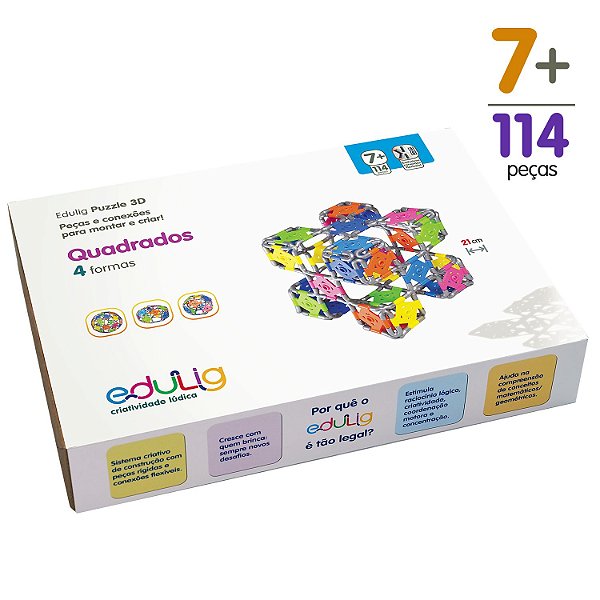 Quebra-cabeça Edulig Puzzle 3D Quadrados - 114 peças e conexões