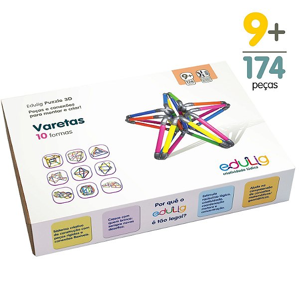 Quebra-cabeça Edulig Puzzle 3D Varetas - 174 peças e conexões
