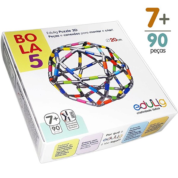 Quebra-cabeça Edulig Puzzle 3D Bola 5 - 90 peças e conexões - 6 cores -  Edulig, Kits pedagógicos e lúdicos, Puzzles 3D