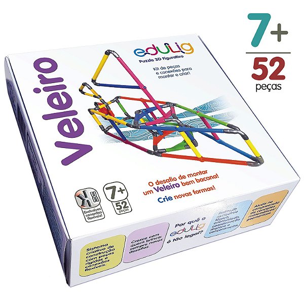 Quebra-cabeça Edulig Puzzle 3D Veleiro - 52 peças e conexões