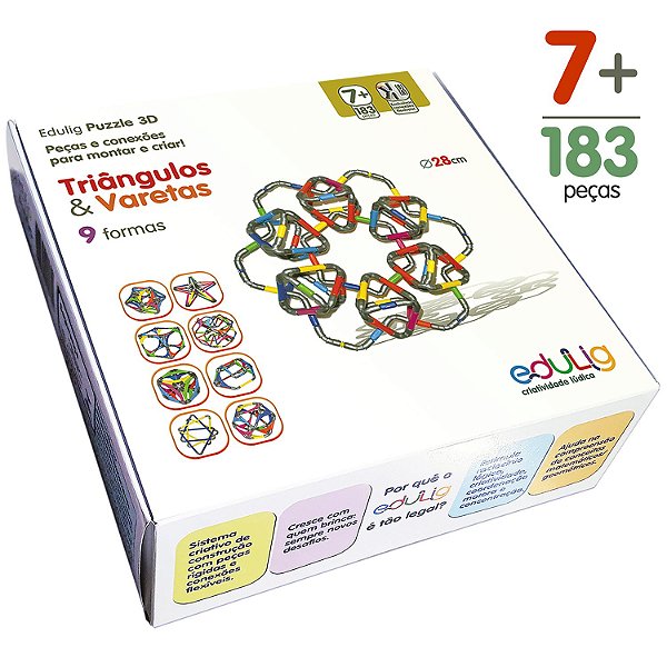 Quebra-cabeça Edulig Puzzle 3D Triângulos & Varetas - 183 peças e conexões