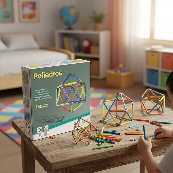 Poliedros Edulig - Brinquedo Pedagógico de Matemática e Geometria | 15 Formas - 82 Peças