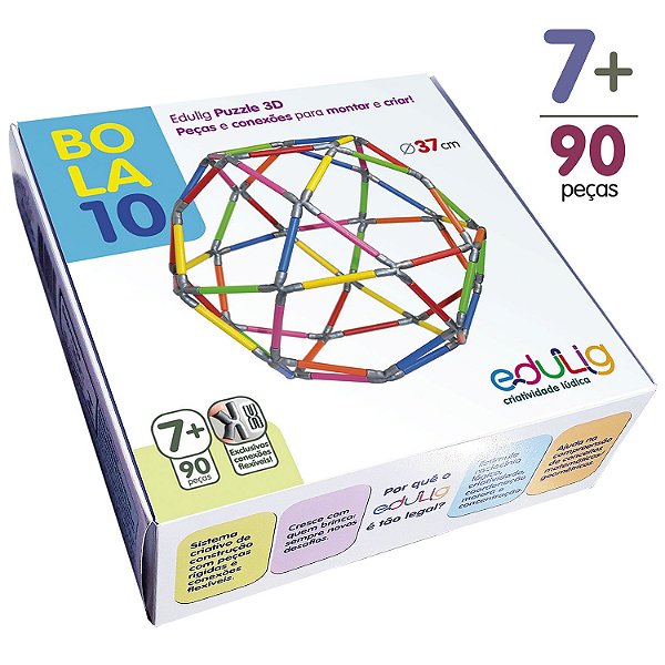 Quebra-cabeça Edulig Puzzle 3D Bola 10 - 90 peças e conexões