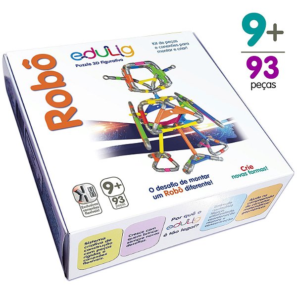 Quebra-cabeça Edulig Puzzle 3D Robô - 93 peças e conexões