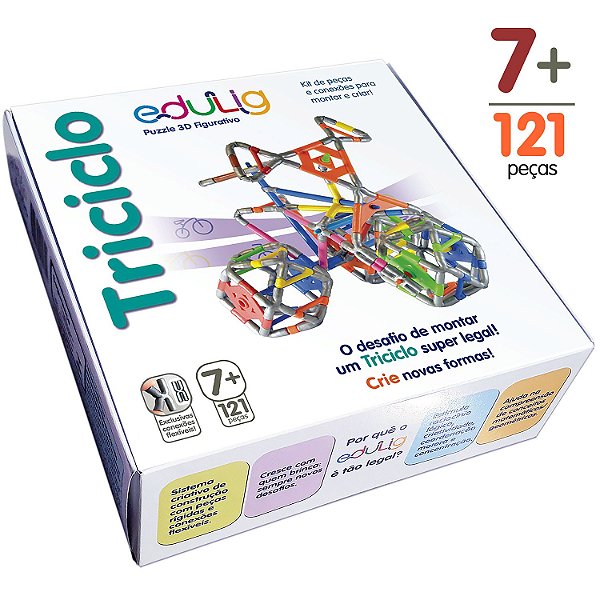 Quebra-cabeça Edulig Puzzle 3D Triciclo - 121 peças e conexões