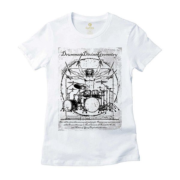 Camiseta Feminina Rock Cool Tees Bateria Da Vinci