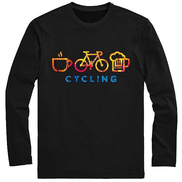 Camiseta Manga Longa Bike Cool Tees Bicicleta Café e Cerveja