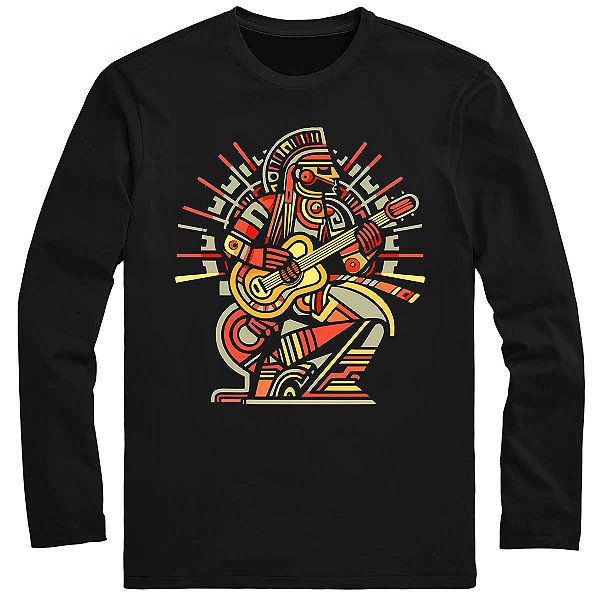 Camiseta Manga Longa Cool Tees Musica Guitarra Guitarrista Asteca